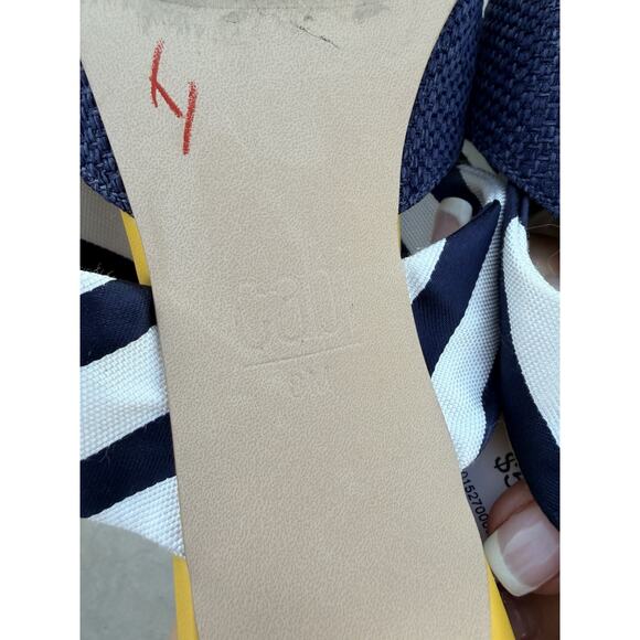 CAbi Women's Navy Blue & White Striped Bow Yellow kitten Heels Mule, Sz 8M - Picture 5 of 6